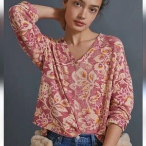 Anthropologie Moira Pilcro Floral Waffle Knit Top